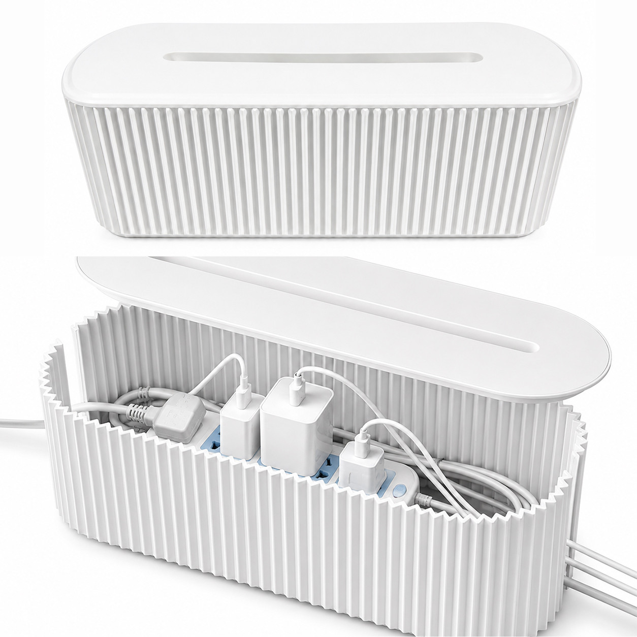 Cutie organizatoare cabluri, cu capac, dimensiune XL, 40.1x15.6x13.5 cm, alb - imagine 14